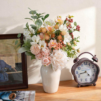 18-inch Artificial Fake Flowers Silk Flower Arrangements Faux Bouquets with Roses, Tulips, Calliopsis, Dahlias, Hydrangeas, Sages, Dandelions, Eucalyptus and Berry Bead Branch