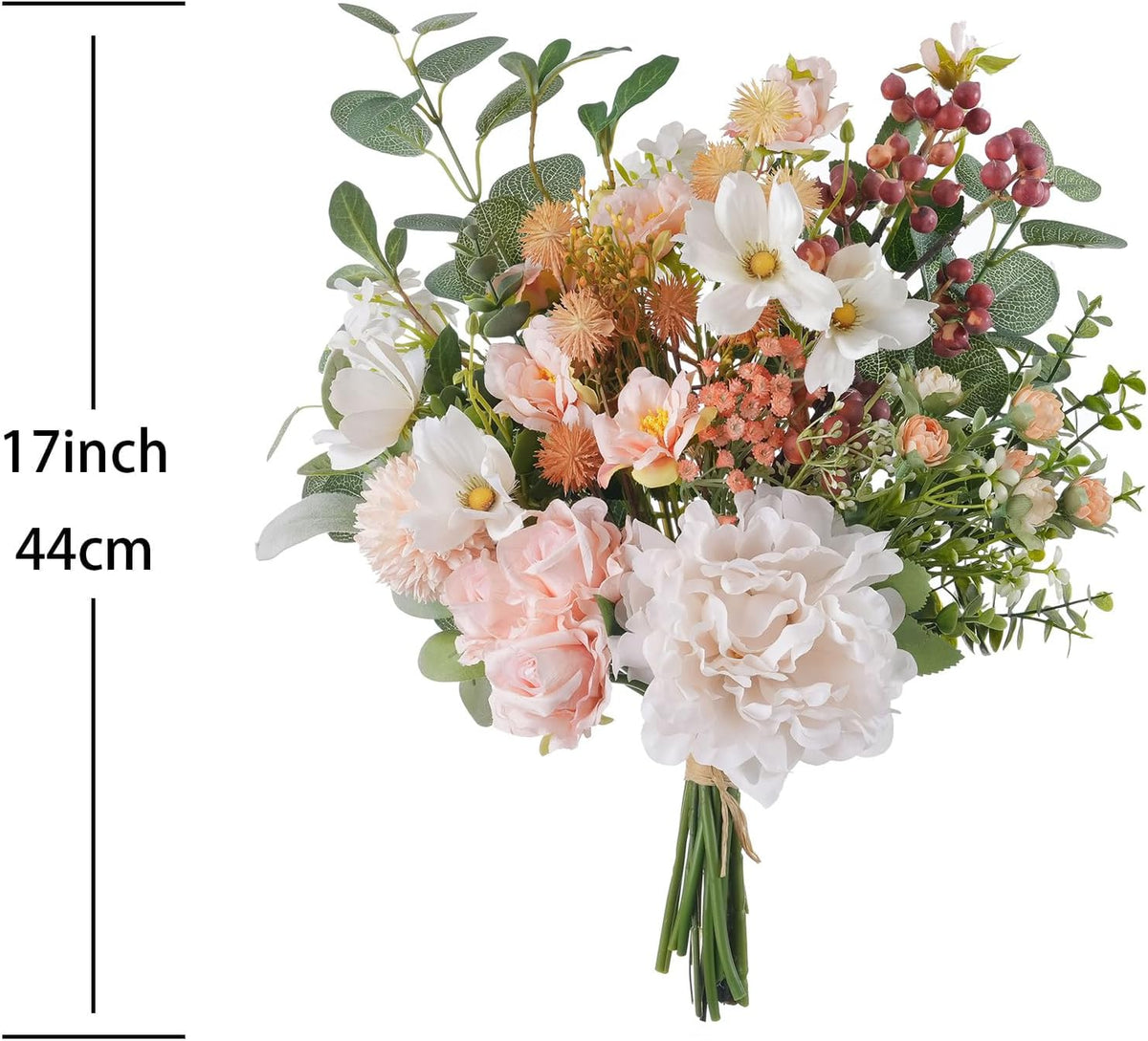 18-inch Artificial Fake Flowers Silk Flower Arrangements Faux Bouquets with Roses, Tulips, Calliopsis, Dahlias, Hydrangeas, Sages, Dandelions, Eucalyptus and Berry Bead Branch