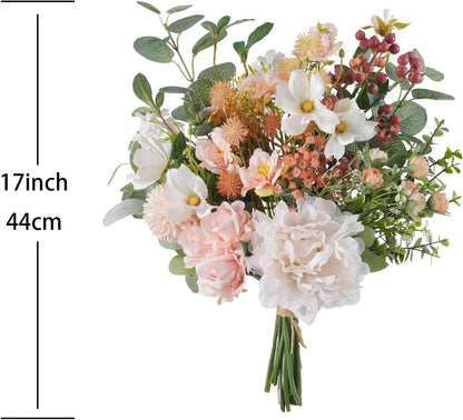 18-inch Artificial Fake Flowers Silk Flower Arrangements Faux Bouquets with Roses, Tulips, Calliopsis, Dahlias, Hydrangeas, Sages, Dandelions, Eucalyptus and Berry Bead Branch