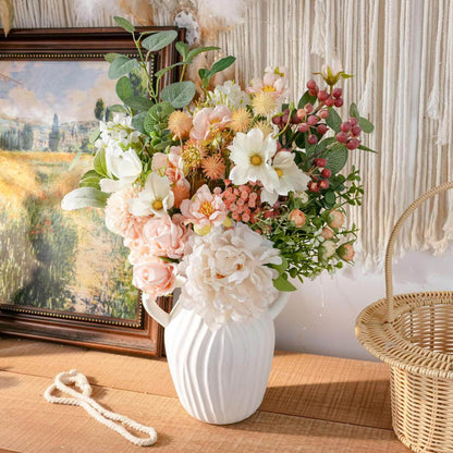 18-inch Artificial Fake Flowers Silk Flower Arrangements Faux Bouquets with Roses, Tulips, Calliopsis, Dahlias, Hydrangeas, Sages, Dandelions, Eucalyptus and Berry Bead Branch