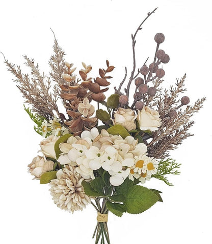 18-inch Artificial Fake Flowers Silk Flower Arrangements Faux Bouquets with Roses, Tulips, Calliopsis, Dahlias, Hydrangeas, Sages, Dandelions, Eucalyptus and Berry Bead Branch