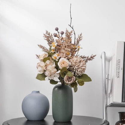 18-inch Artificial Fake Flowers Silk Flower Arrangements Faux Bouquets with Roses, Tulips, Calliopsis, Dahlias, Hydrangeas, Sages, Dandelions, Eucalyptus and Berry Bead Branch