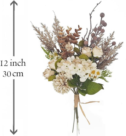 18-inch Artificial Fake Flowers Silk Flower Arrangements Faux Bouquets with Roses, Tulips, Calliopsis, Dahlias, Hydrangeas, Sages, Dandelions, Eucalyptus and Berry Bead Branch