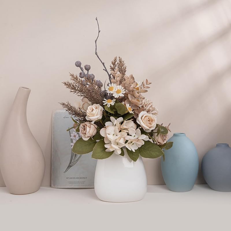 18-inch Artificial Fake Flowers Silk Flower Arrangements Faux Bouquets with Roses, Tulips, Calliopsis, Dahlias, Hydrangeas, Sages, Dandelions, Eucalyptus and Berry Bead Branch