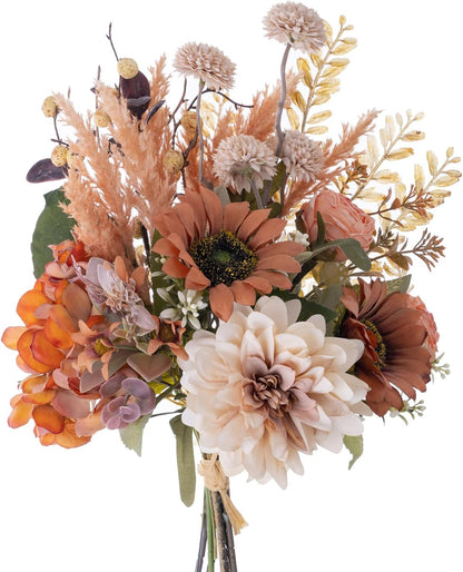 18-inch Artificial Fake Flowers Silk Flower Arrangements Faux Bouquets with Roses, Tulips, Calliopsis, Dahlias, Hydrangeas, Sages, Dandelions, Eucalyptus and Berry Bead Branch
