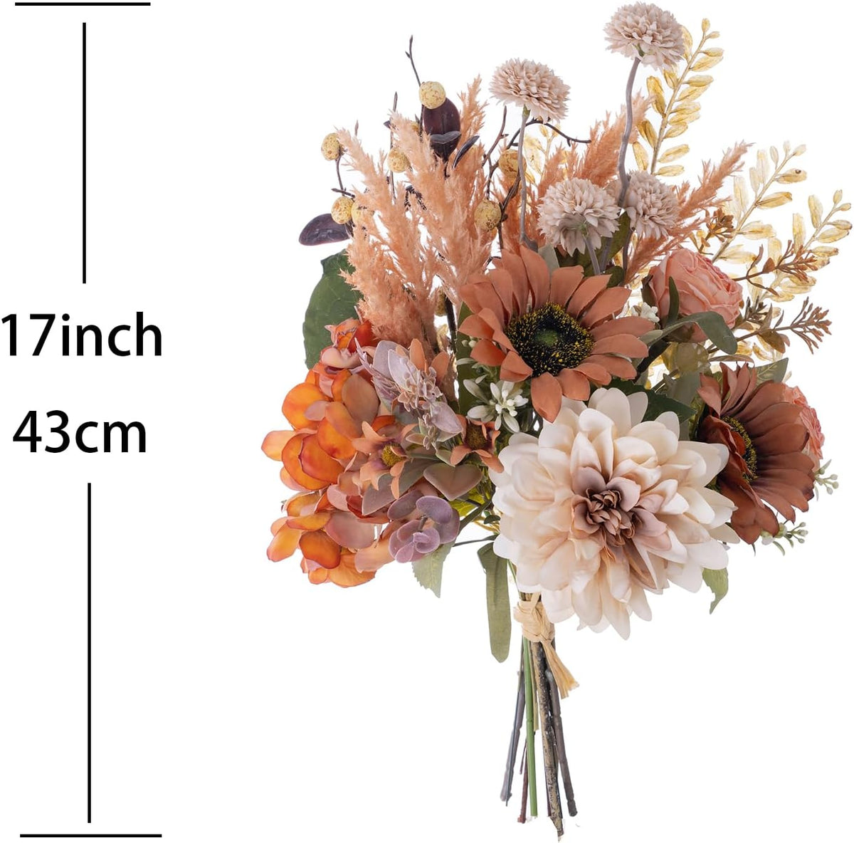 18-inch Artificial Fake Flowers Silk Flower Arrangements Faux Bouquets with Roses, Tulips, Calliopsis, Dahlias, Hydrangeas, Sages, Dandelions, Eucalyptus and Berry Bead Branch