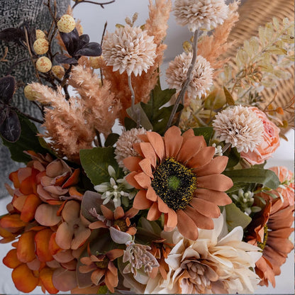 18-inch Artificial Fake Flowers Silk Flower Arrangements Faux Bouquets with Roses, Tulips, Calliopsis, Dahlias, Hydrangeas, Sages, Dandelions, Eucalyptus and Berry Bead Branch