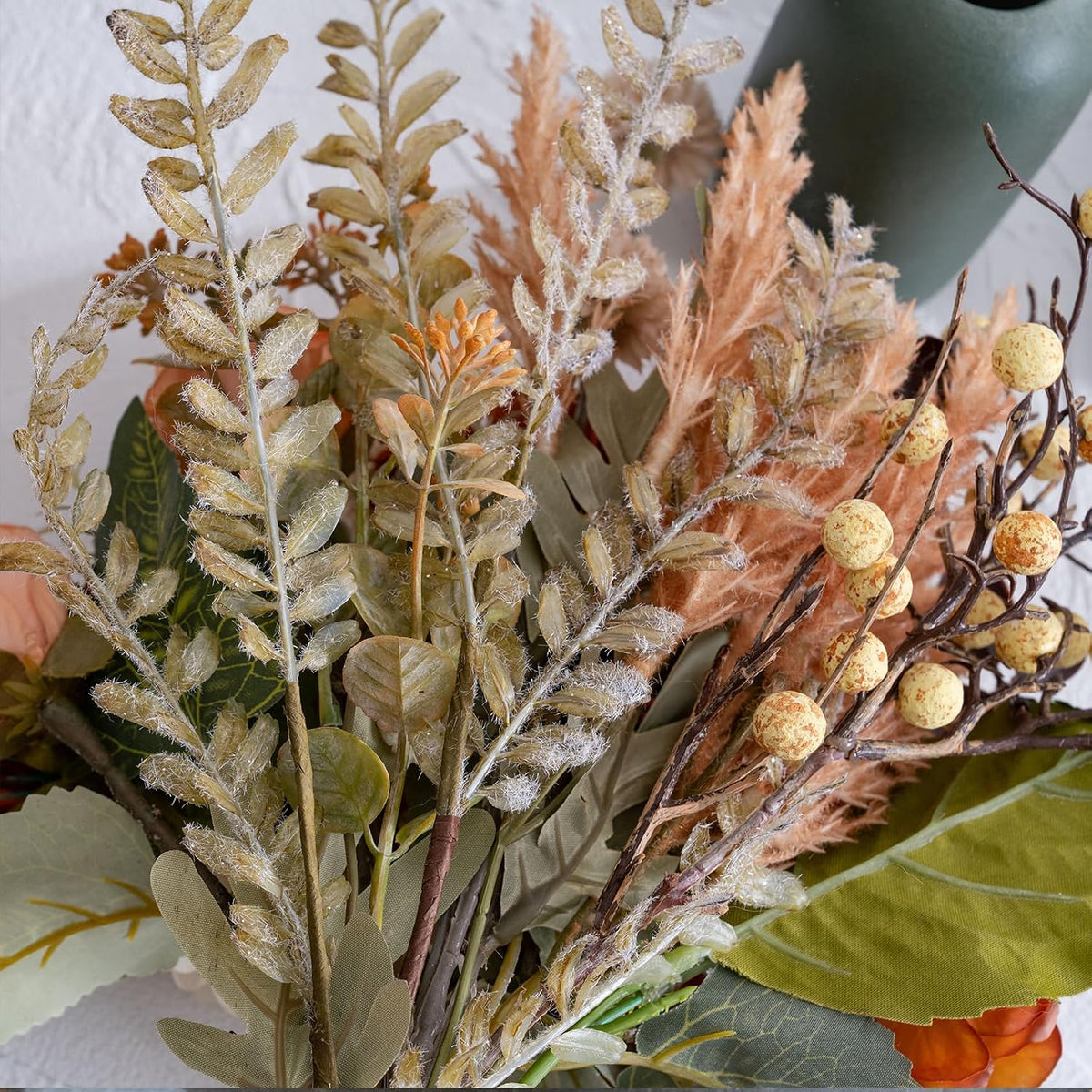 18-inch Artificial Fake Flowers Silk Flower Arrangements Faux Bouquets with Roses, Tulips, Calliopsis, Dahlias, Hydrangeas, Sages, Dandelions, Eucalyptus and Berry Bead Branch