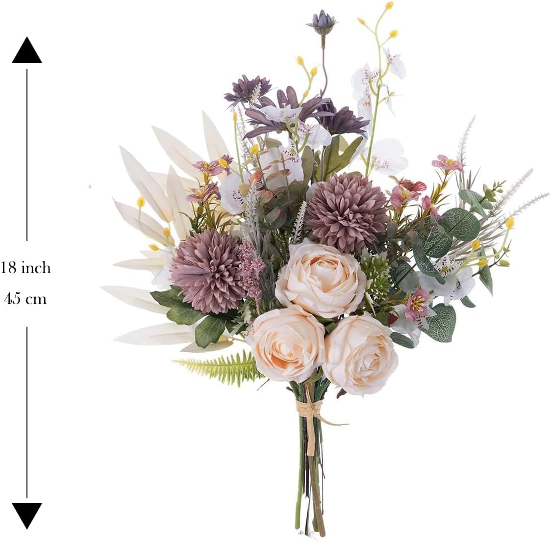 18-inch Artificial Fake Flowers Silk Flower Arrangements Faux Bouquets with Roses, Tulips, Calliopsis, Dahlias, Hydrangeas, Sages, Dandelions, Eucalyptus and Berry Bead Branch
