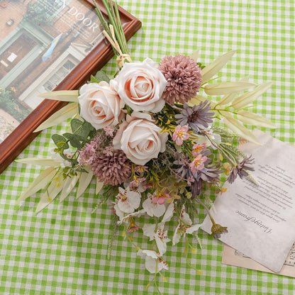 18-inch Artificial Fake Flowers Silk Flower Arrangements Faux Bouquets with Roses, Tulips, Calliopsis, Dahlias, Hydrangeas, Sages, Dandelions, Eucalyptus and Berry Bead Branch