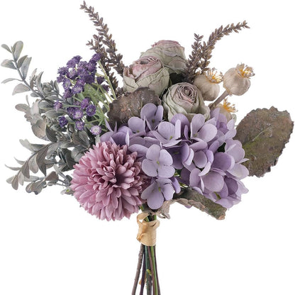 18-inch Artificial Fake Flowers Silk Flower Arrangements Faux Bouquets with Roses, Tulips, Calliopsis, Dahlias, Hydrangeas, Sages, Dandelions, Eucalyptus and Berry Bead Branch