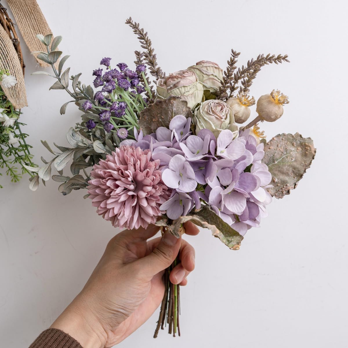 18-inch Artificial Fake Flowers Silk Flower Arrangements Faux Bouquets with Roses, Tulips, Calliopsis, Dahlias, Hydrangeas, Sages, Dandelions, Eucalyptus and Berry Bead Branch