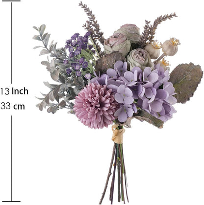 18-inch Artificial Fake Flowers Silk Flower Arrangements Faux Bouquets with Roses, Tulips, Calliopsis, Dahlias, Hydrangeas, Sages, Dandelions, Eucalyptus and Berry Bead Branch