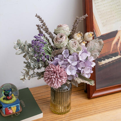 18-inch Artificial Fake Flowers Silk Flower Arrangements Faux Bouquets with Roses, Tulips, Calliopsis, Dahlias, Hydrangeas, Sages, Dandelions, Eucalyptus and Berry Bead Branch
