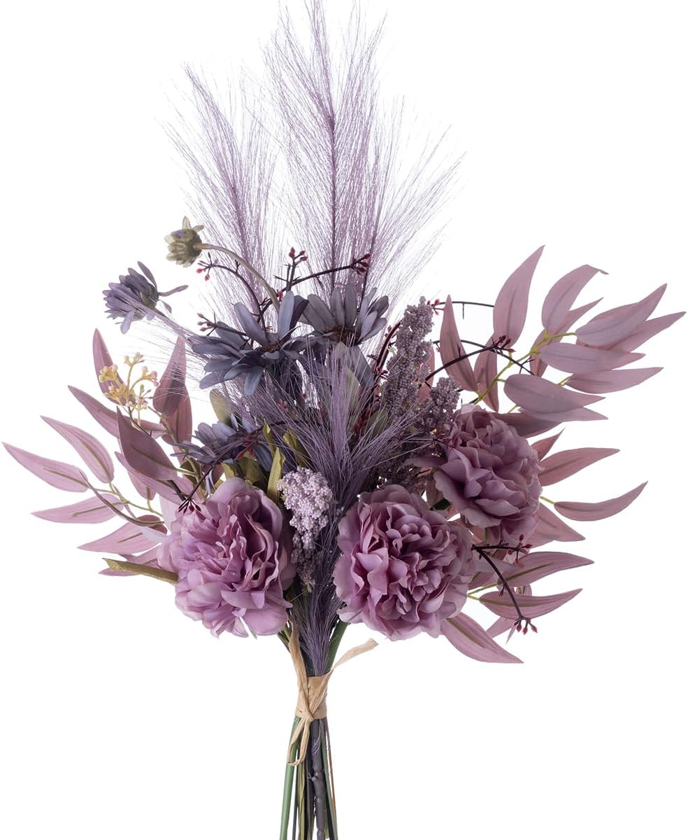 18-inch Artificial Fake Flowers Silk Flower Arrangements Faux Bouquets with Roses, Tulips, Calliopsis, Dahlias, Hydrangeas, Sages, Dandelions, Eucalyptus and Berry Bead Branch