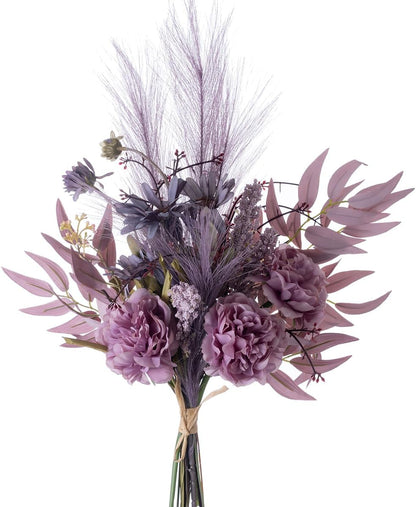 18-inch Artificial Fake Flowers Silk Flower Arrangements Faux Bouquets with Roses, Tulips, Calliopsis, Dahlias, Hydrangeas, Sages, Dandelions, Eucalyptus and Berry Bead Branch