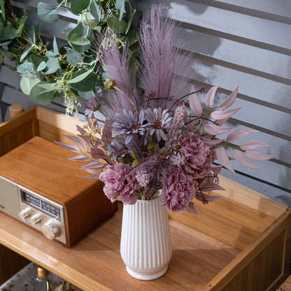 18-inch Artificial Fake Flowers Silk Flower Arrangements Faux Bouquets with Roses, Tulips, Calliopsis, Dahlias, Hydrangeas, Sages, Dandelions, Eucalyptus and Berry Bead Branch