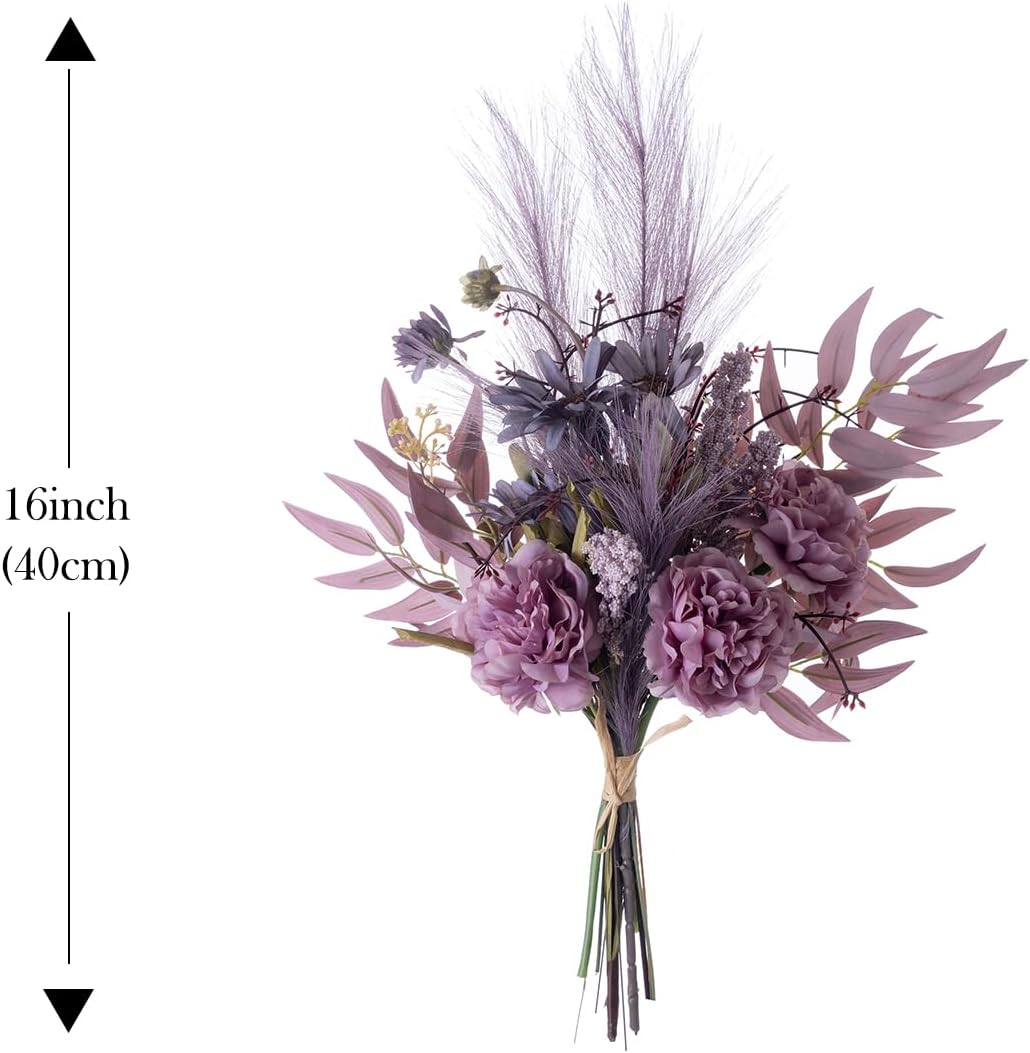 18-inch Artificial Fake Flowers Silk Flower Arrangements Faux Bouquets with Roses, Tulips, Calliopsis, Dahlias, Hydrangeas, Sages, Dandelions, Eucalyptus and Berry Bead Branch