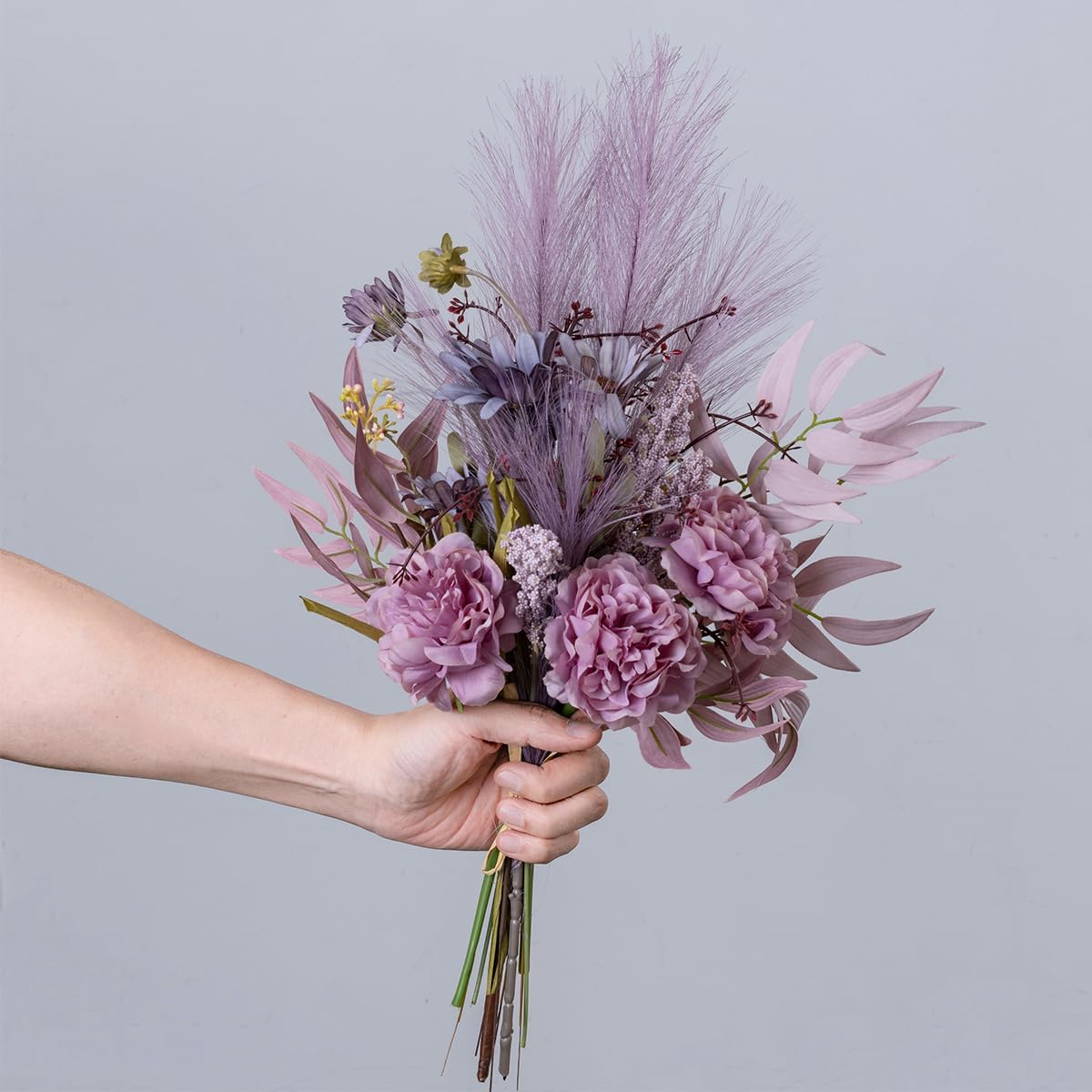 18-inch Artificial Fake Flowers Silk Flower Arrangements Faux Bouquets with Roses, Tulips, Calliopsis, Dahlias, Hydrangeas, Sages, Dandelions, Eucalyptus and Berry Bead Branch
