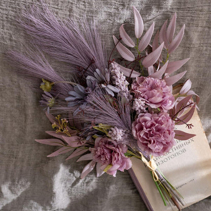 18-inch Artificial Fake Flowers Silk Flower Arrangements Faux Bouquets with Roses, Tulips, Calliopsis, Dahlias, Hydrangeas, Sages, Dandelions, Eucalyptus and Berry Bead Branch