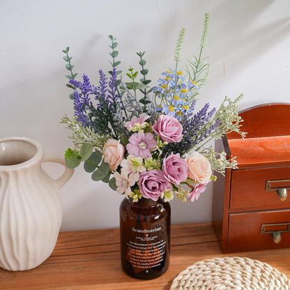 18-inch Artificial Fake Flowers Silk Flower Arrangements Faux Bouquets with Roses, Tulips, Calliopsis, Dahlias, Hydrangeas, Sages, Dandelions, Eucalyptus and Berry Bead Branch