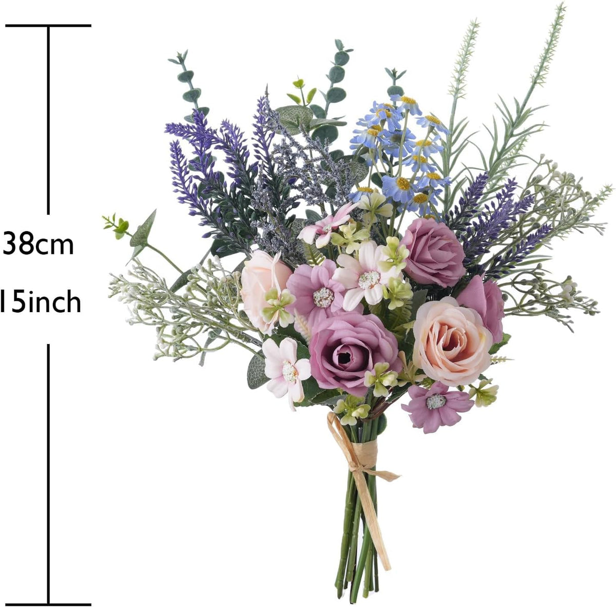 18-inch Artificial Fake Flowers Silk Flower Arrangements Faux Bouquets with Roses, Tulips, Calliopsis, Dahlias, Hydrangeas, Sages, Dandelions, Eucalyptus and Berry Bead Branch