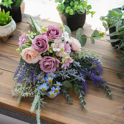 18-inch Artificial Fake Flowers Silk Flower Arrangements Faux Bouquets with Roses, Tulips, Calliopsis, Dahlias, Hydrangeas, Sages, Dandelions, Eucalyptus and Berry Bead Branch