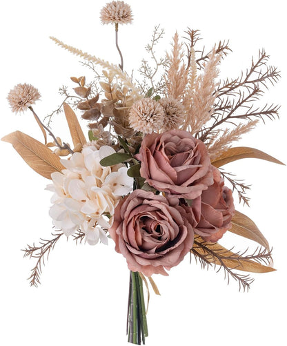 18-inch Artificial Fake Flowers Silk Flower Arrangements Faux Bouquets with Roses, Tulips, Calliopsis, Dahlias, Hydrangeas, Sages, Dandelions, Eucalyptus and Berry Bead Branch