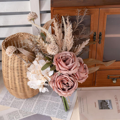 18-inch Artificial Fake Flowers Silk Flower Arrangements Faux Bouquets with Roses, Tulips, Calliopsis, Dahlias, Hydrangeas, Sages, Dandelions, Eucalyptus and Berry Bead Branch