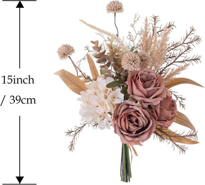 18-inch Artificial Fake Flowers Silk Flower Arrangements Faux Bouquets with Roses, Tulips, Calliopsis, Dahlias, Hydrangeas, Sages, Dandelions, Eucalyptus and Berry Bead Branch