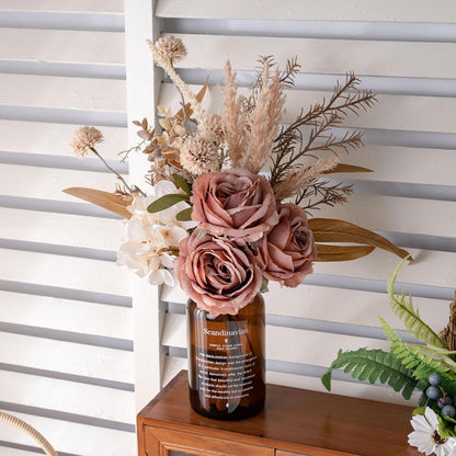 18-inch Artificial Fake Flowers Silk Flower Arrangements Faux Bouquets with Roses, Tulips, Calliopsis, Dahlias, Hydrangeas, Sages, Dandelions, Eucalyptus and Berry Bead Branch