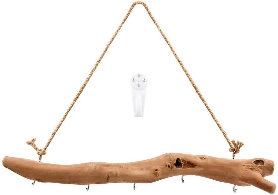 1Pc 15 Inch Natural Driftwood Decorative Branches Farmhouse Home Wall Hanging Decor Hanging Jewelry Organizers with 5 Hooks Decorative Farmhouse Home Wall Decor