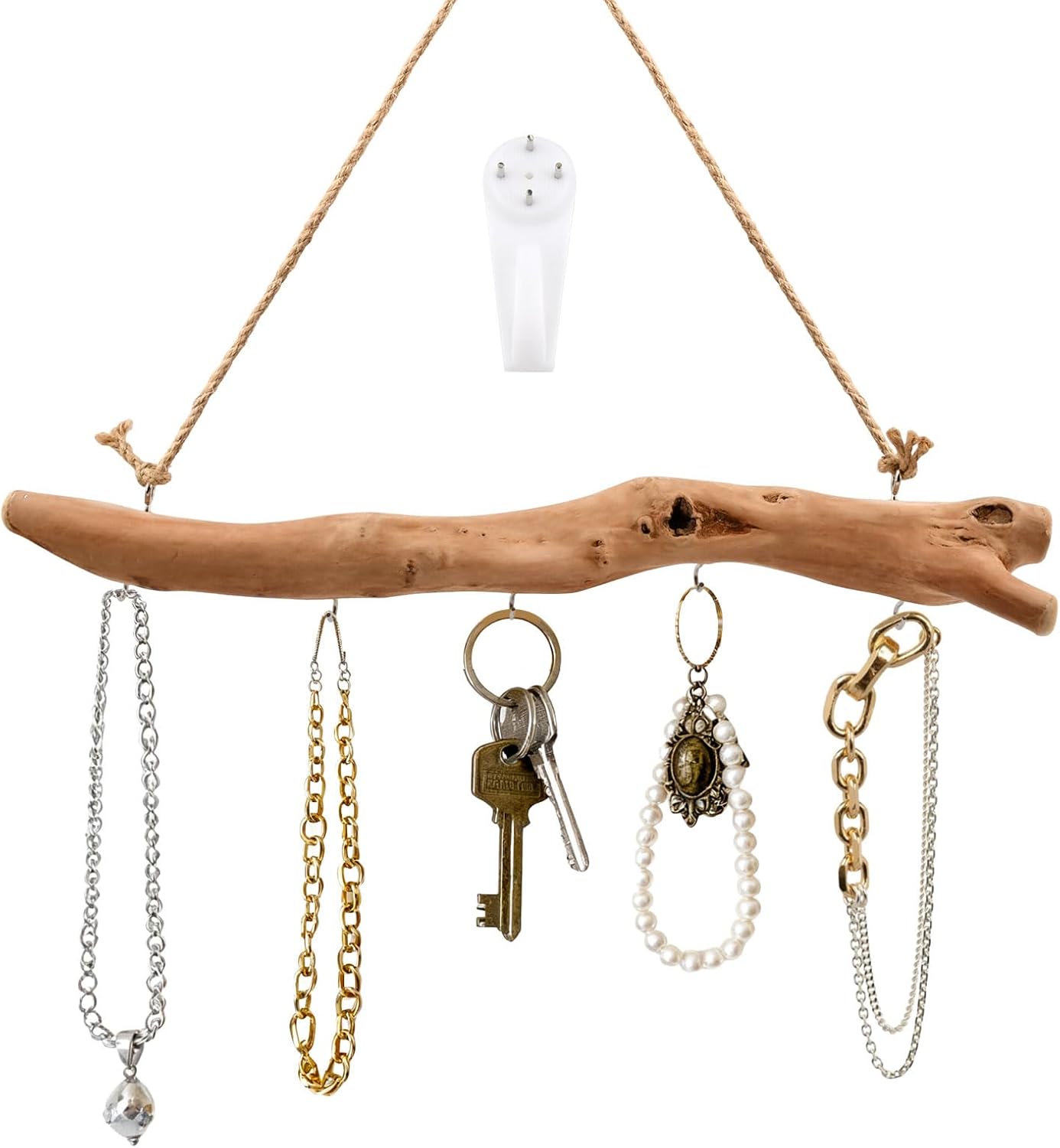 1Pc 15 Inch Natural Driftwood Decorative Branches Farmhouse Home Wall Hanging Decor Hanging Jewelry Organizers with 5 Hooks Decorative Farmhouse Home Wall Decor
