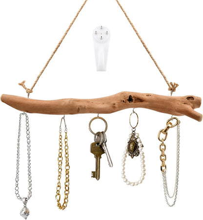 1Pc 15 Inch Natural Driftwood Decorative Branches Farmhouse Home Wall Hanging Decor Hanging Jewelry Organizers with 5 Hooks Decorative Farmhouse Home Wall Decor