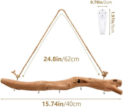 1Pc 15 Inch Natural Driftwood Decorative Branches Farmhouse Home Wall Hanging Decor Hanging Jewelry Organizers with 5 Hooks Decorative Farmhouse Home Wall Decor