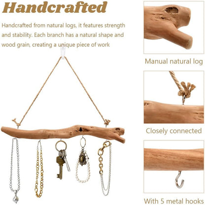 1Pc 15 Inch Natural Driftwood Decorative Branches Farmhouse Home Wall Hanging Decor Hanging Jewelry Organizers with 5 Hooks Decorative Farmhouse Home Wall Decor