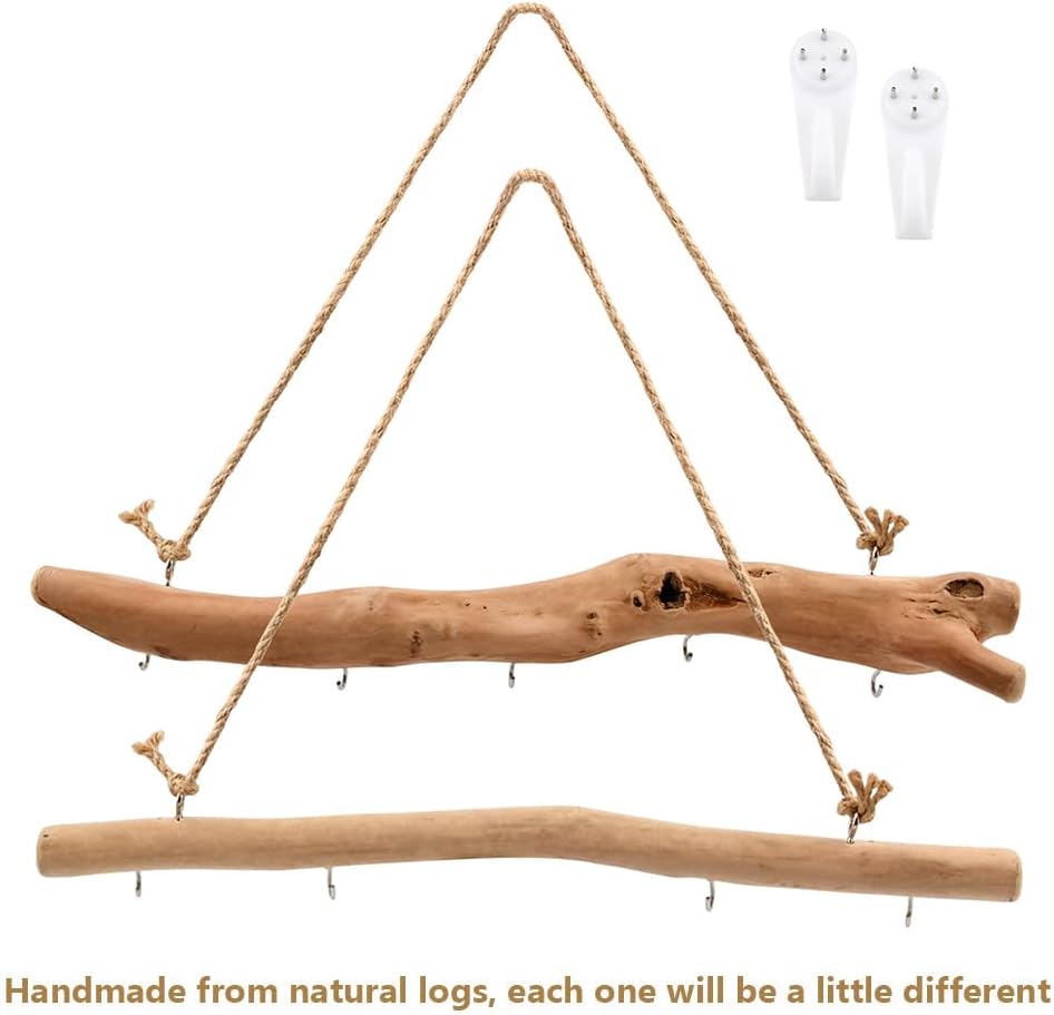 1Pc 15 Inch Natural Driftwood Decorative Branches Farmhouse Home Wall Hanging Decor Hanging Jewelry Organizers with 5 Hooks Decorative Farmhouse Home Wall Decor