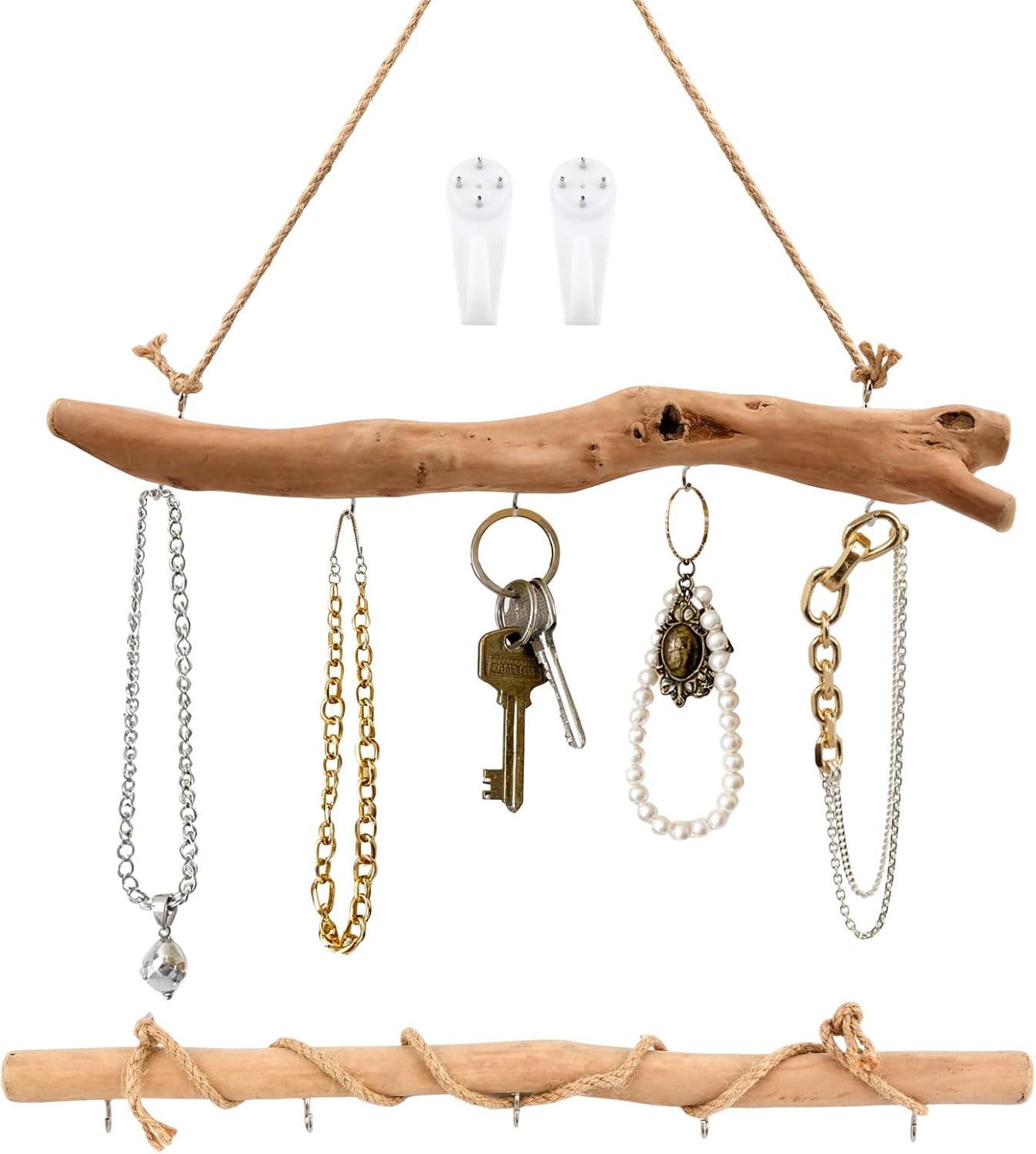 1Pc 15 Inch Natural Driftwood Decorative Branches Farmhouse Home Wall Hanging Decor Hanging Jewelry Organizers with 5 Hooks Decorative Farmhouse Home Wall Decor