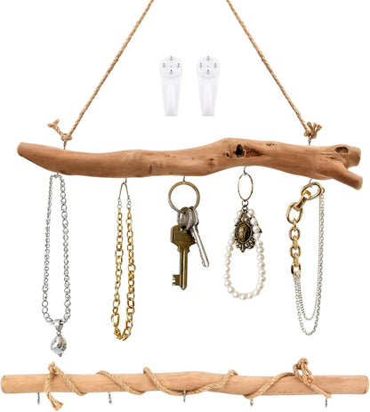 1Pc 15 Inch Natural Driftwood Decorative Branches Farmhouse Home Wall Hanging Decor Hanging Jewelry Organizers with 5 Hooks Decorative Farmhouse Home Wall Decor