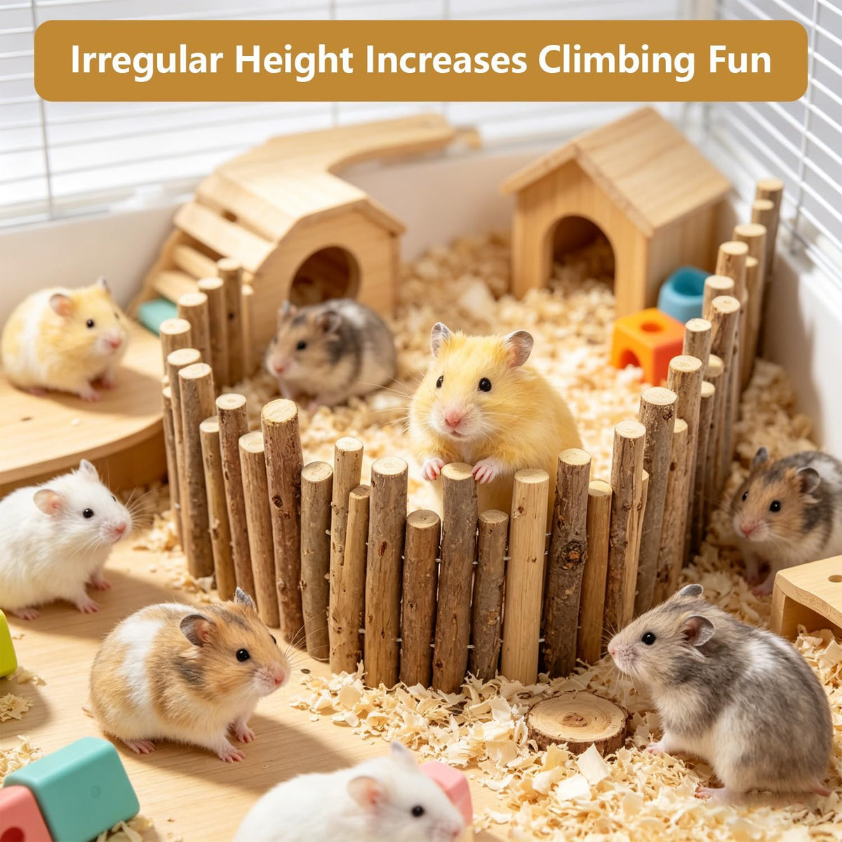 11.8in Flexible Hamster Wooden Bridge for Small Animals, Adjustable Wooden Hamster Bridge with Hooks, Hamster Wooden Fence as Decor and Fence for Hamsters and Gerbils(30CM Fence Style)