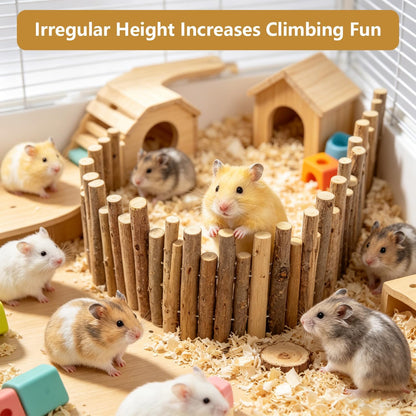 11.8in Flexible Hamster Wooden Bridge for Small Animals, Adjustable Wooden Hamster Bridge with Hooks, Hamster Wooden Fence as Decor and Fence for Hamsters and Gerbils(30CM Fence Style)