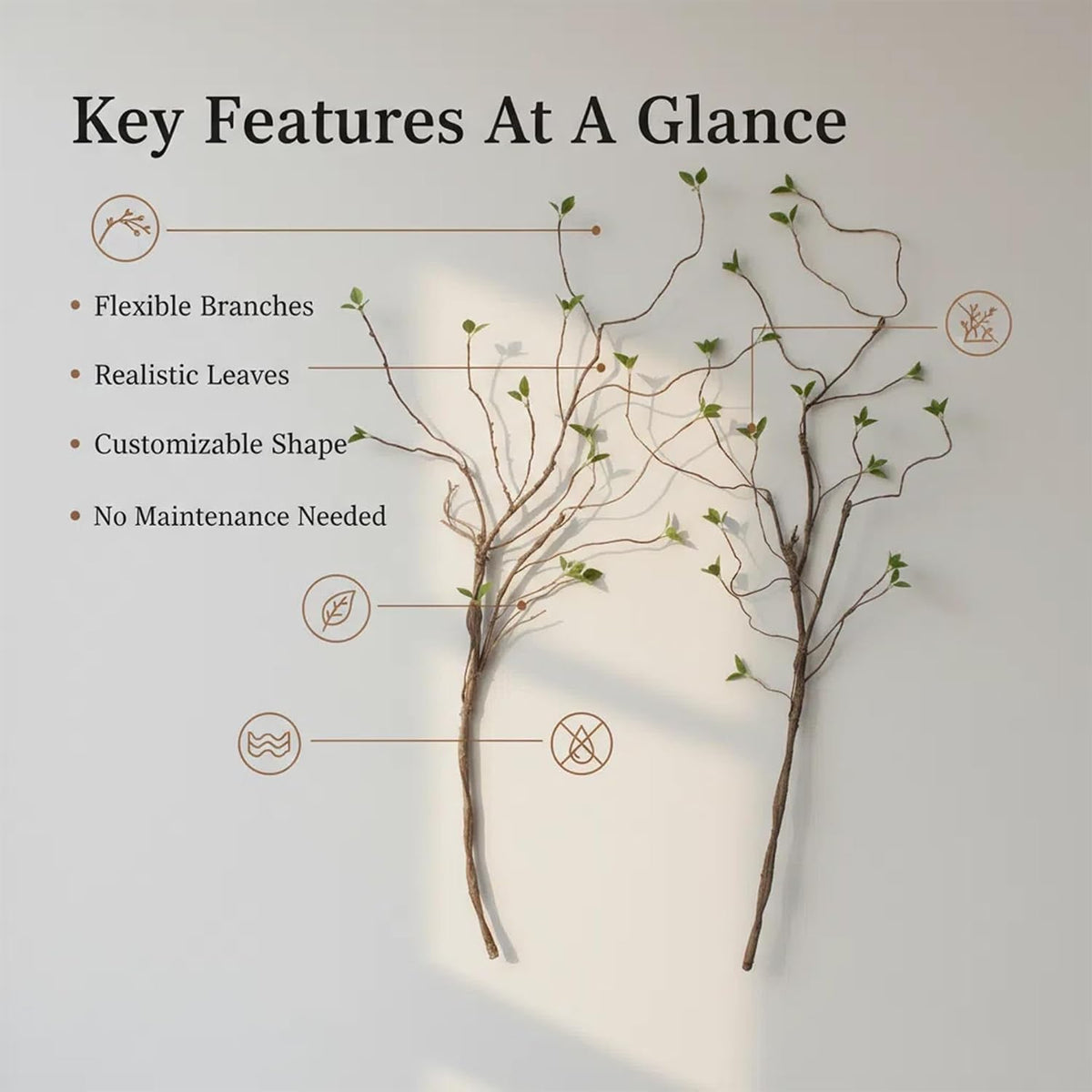 2-Pack 57-Inch Bendable Artificial Branches Green Leaves Faux Stems