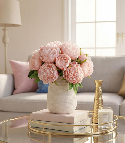Pink Peonies Artificial Flowers, 11 Pcs Realistic Faux Flowers for Vase, Silk Flowers for Home Decor Indoor, Wedding, Party, Table Centerpiece