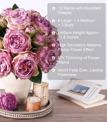 Pink Peonies Artificial Flowers, 11 Pcs Realistic Faux Flowers for Vase, Silk Flowers for Home Decor Indoor, Wedding, Party, Table Centerpiece