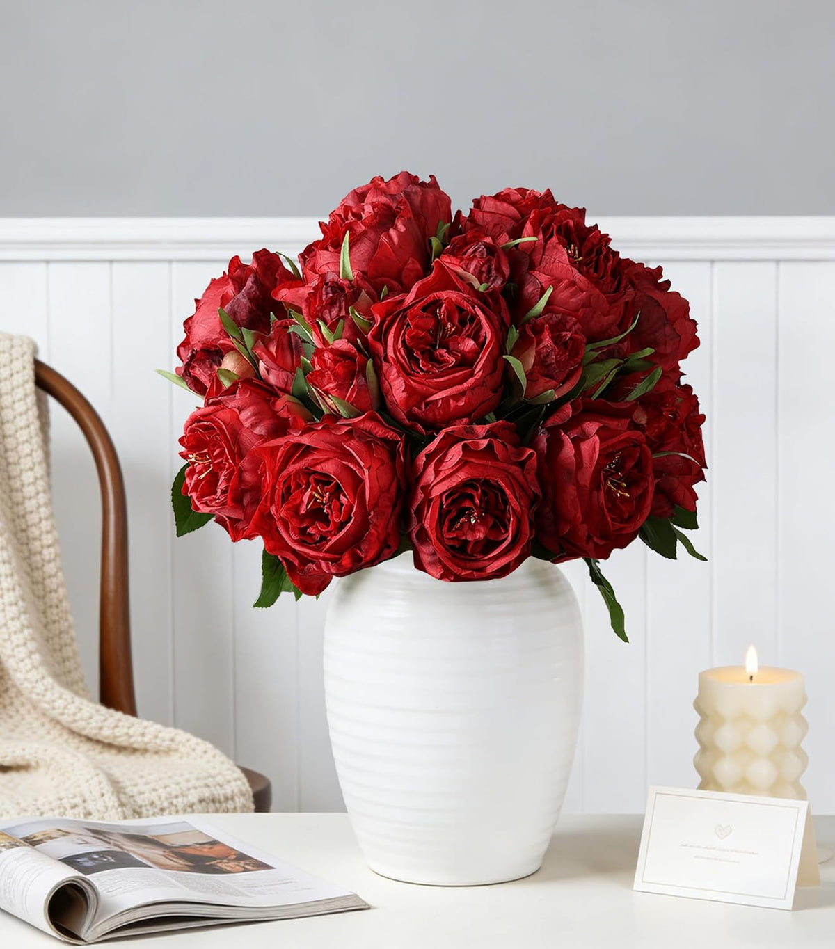 Pink Peonies Artificial Flowers, 11 Pcs Realistic Faux Flowers for Vase, Silk Flowers for Home Decor Indoor, Wedding, Party, Table Centerpiece