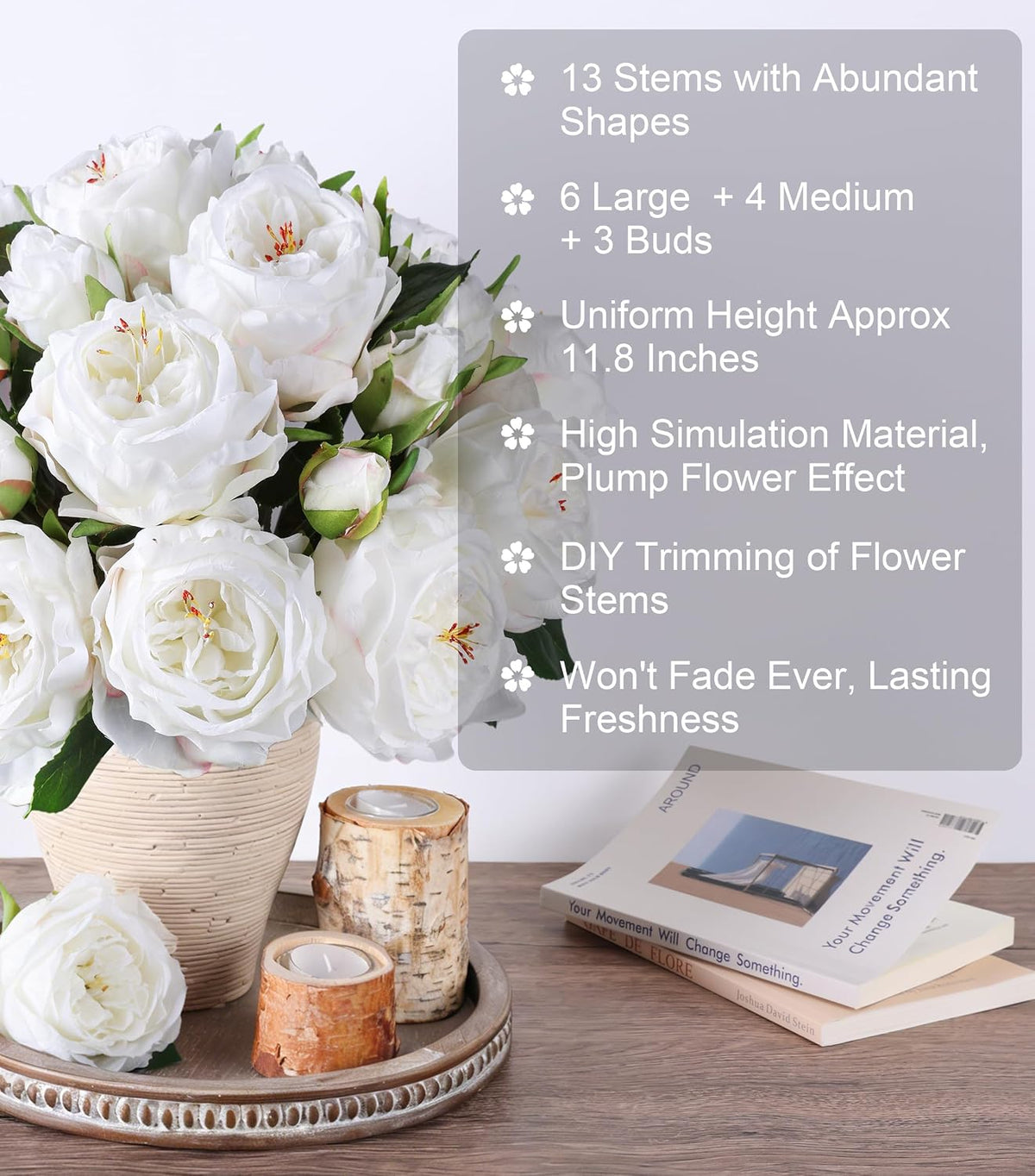 Pink Peonies Artificial Flowers, 11 Pcs Realistic Faux Flowers for Vase, Silk Flowers for Home Decor Indoor, Wedding, Party, Table Centerpiece