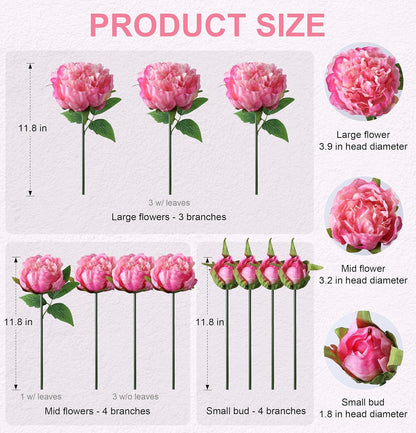 Pink Peonies Artificial Flowers, 11 Pcs Realistic Faux Flowers for Vase, Silk Flowers for Home Decor Indoor, Wedding, Party, Table Centerpiece