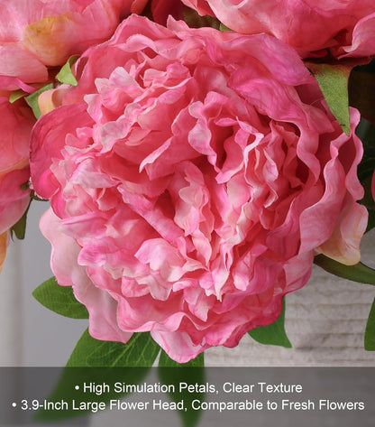 Pink Peonies Artificial Flowers, 11 Pcs Realistic Faux Flowers for Vase, Silk Flowers for Home Decor Indoor, Wedding, Party, Table Centerpiece