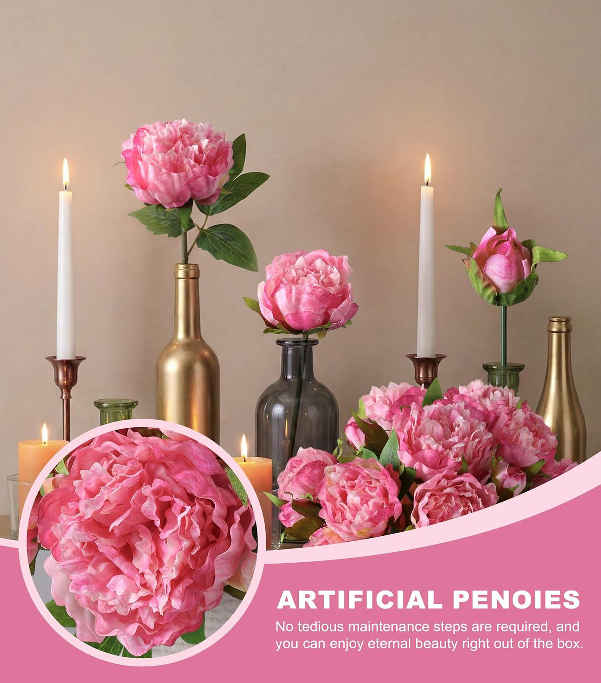Pink Peonies Artificial Flowers, 11 Pcs Realistic Faux Flowers for Vase, Silk Flowers for Home Decor Indoor, Wedding, Party, Table Centerpiece