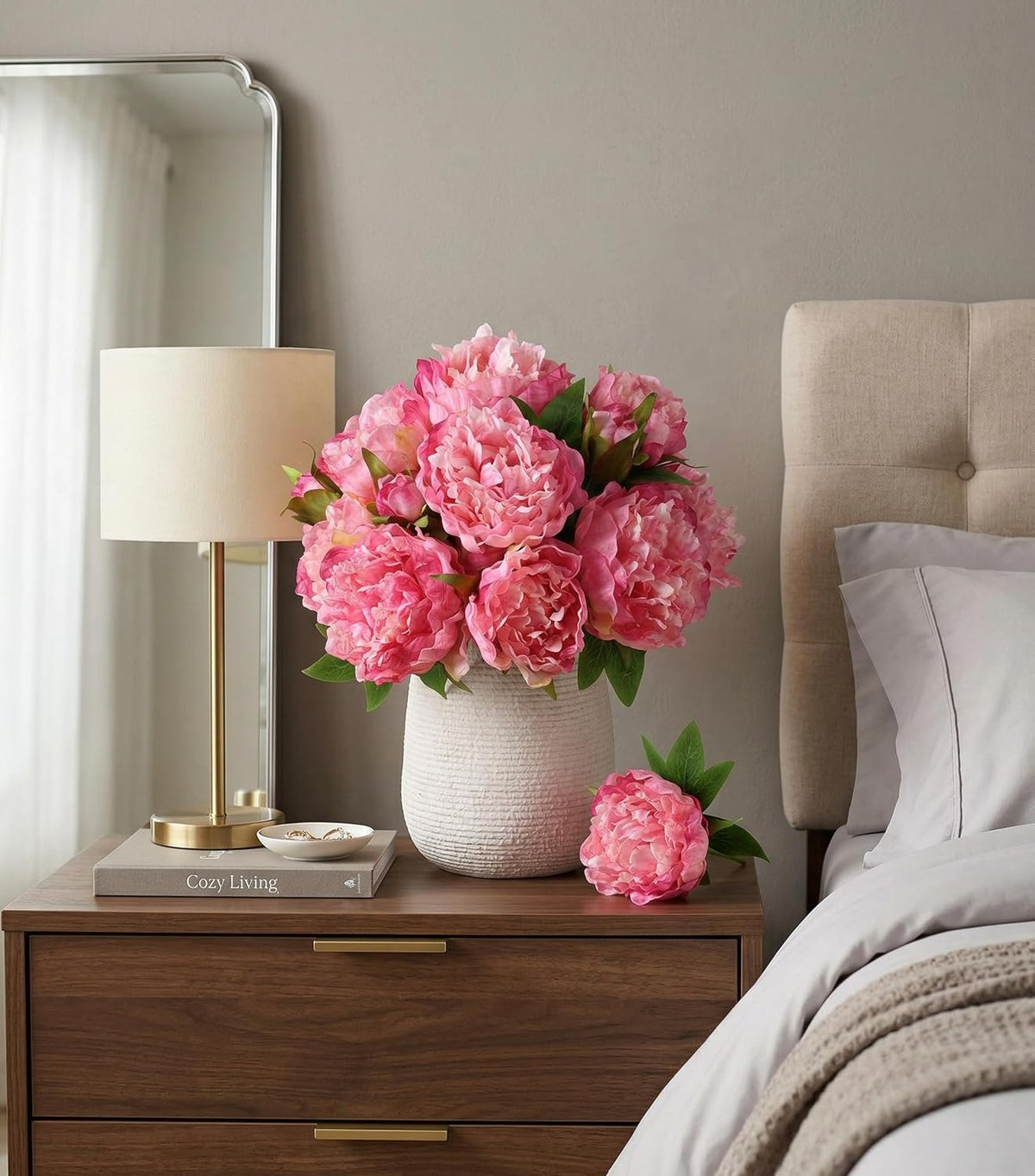Pink Peonies Artificial Flowers, 11 Pcs Realistic Faux Flowers for Vase, Silk Flowers for Home Decor Indoor, Wedding, Party, Table Centerpiece